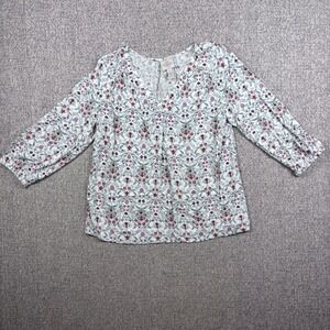 Ladies XXL Blouse-white Green Multi St johns bay~3/4 sleeves-floral Women's S